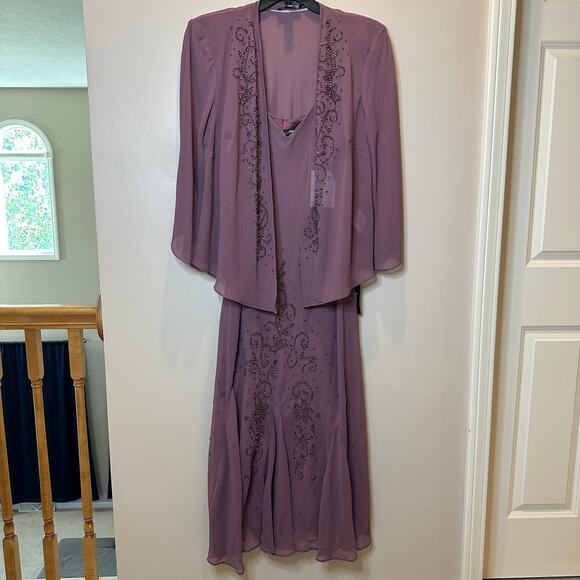 NWD R&M Richards Dark Rose 2 Piece Evening Jacket Dress Set Womens Plus Size 20W - Picture 2 of 16